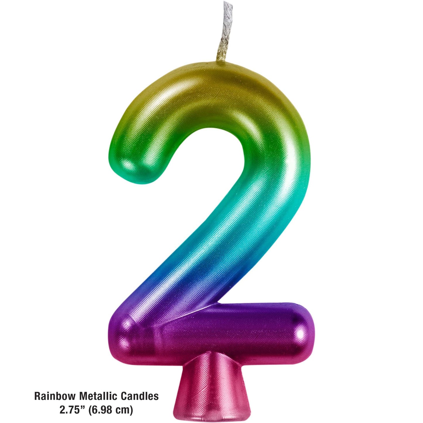 Rainbow Metallic 2 Birthday Candle 12 ct Dimension Image