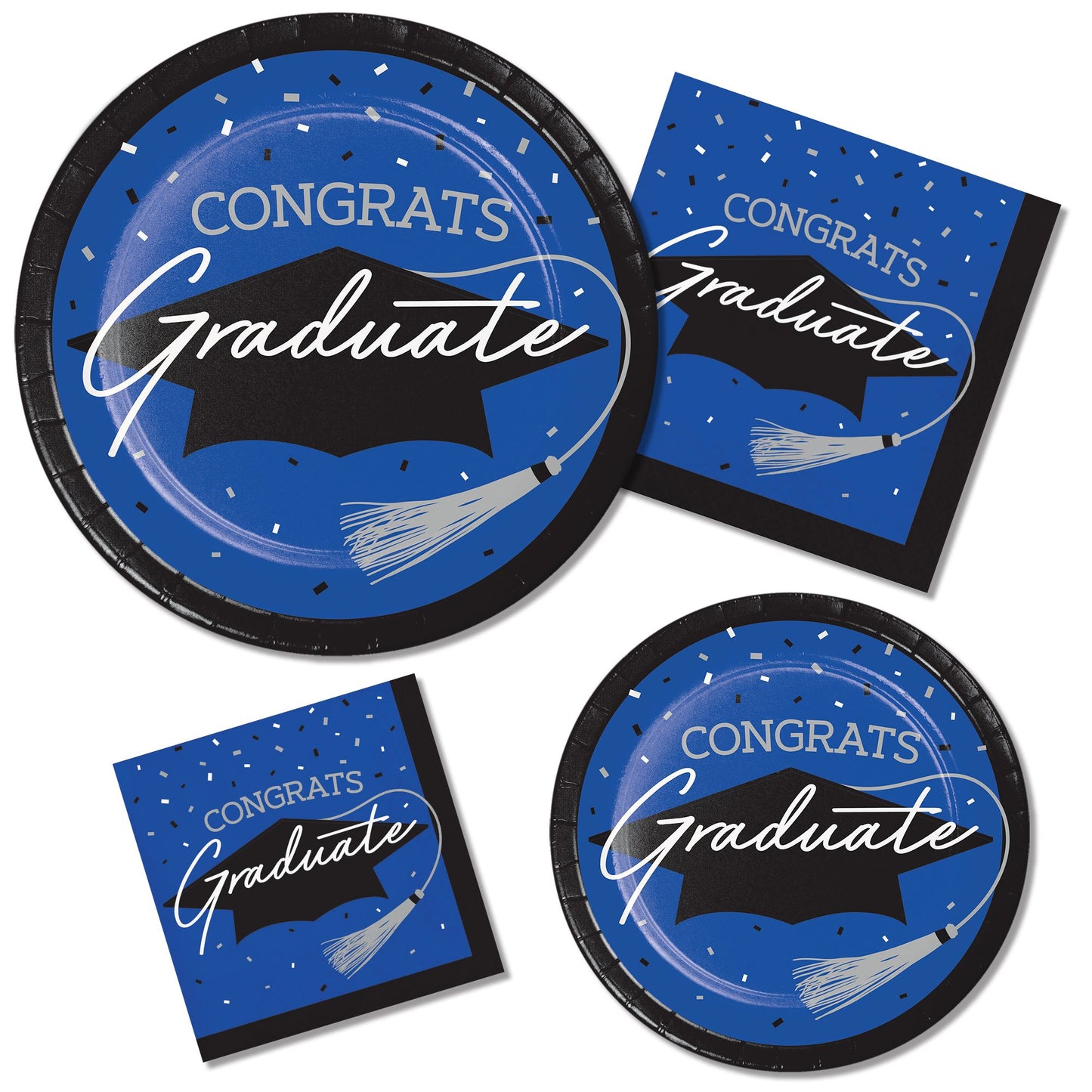 School Spirit Blue Graduation Dinner Paper Plates 180 ct Lifestyle Image