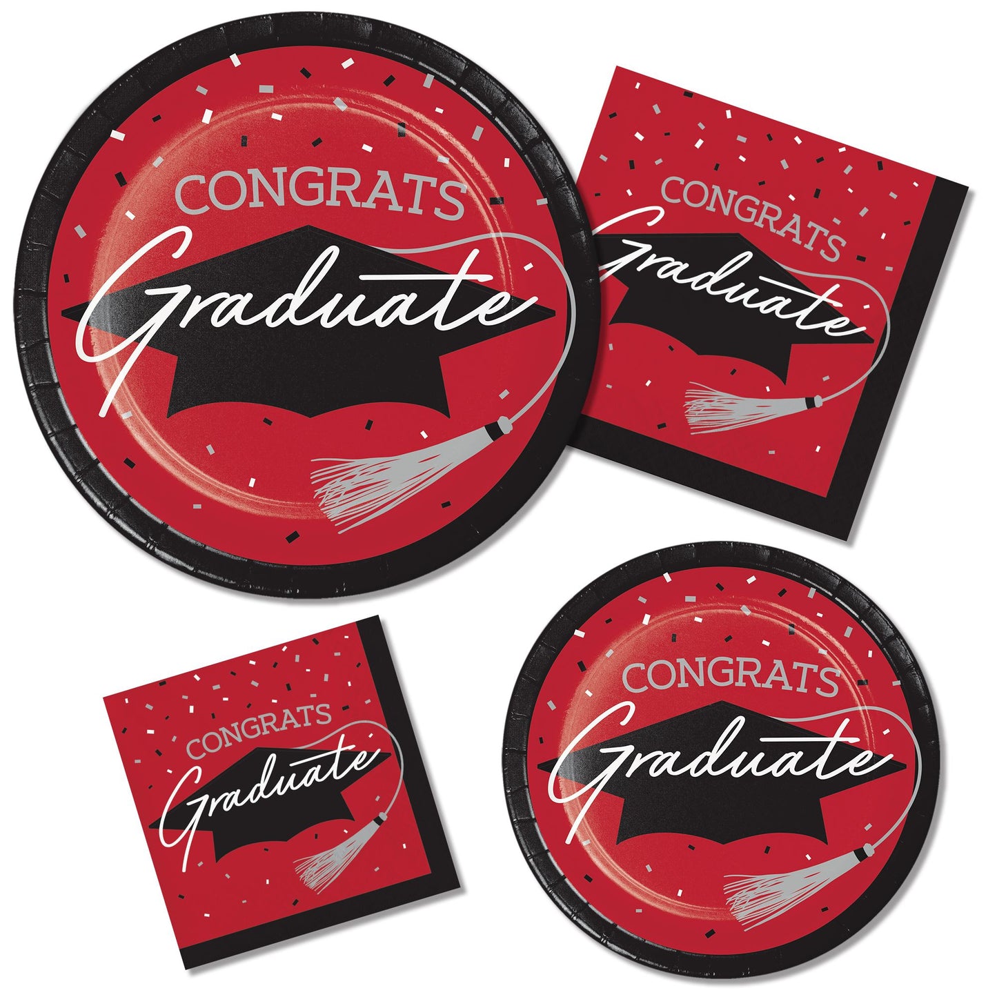 School Spirit Red Graduation Dessert Paper Plates 180 ct Lifestyle Image