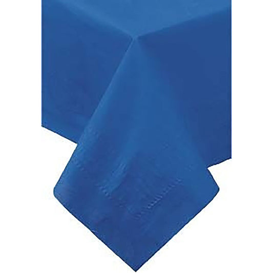 Navy blue tablecloth with border detail on a white background