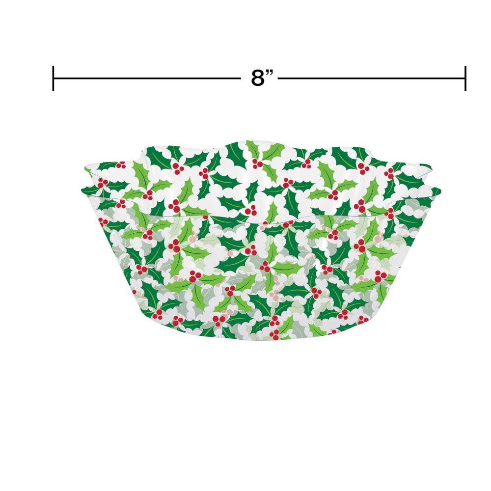 Plastic fluted bowl with all over Christmas holly pattern. Measurements included.