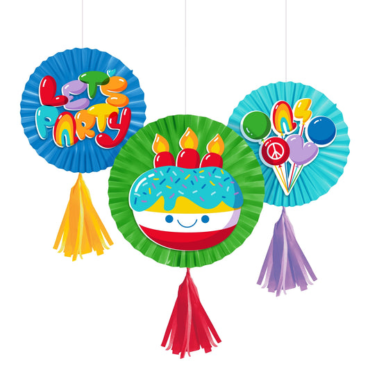 Bubbly Birthday Hanging Fans with Tassels 36 ct