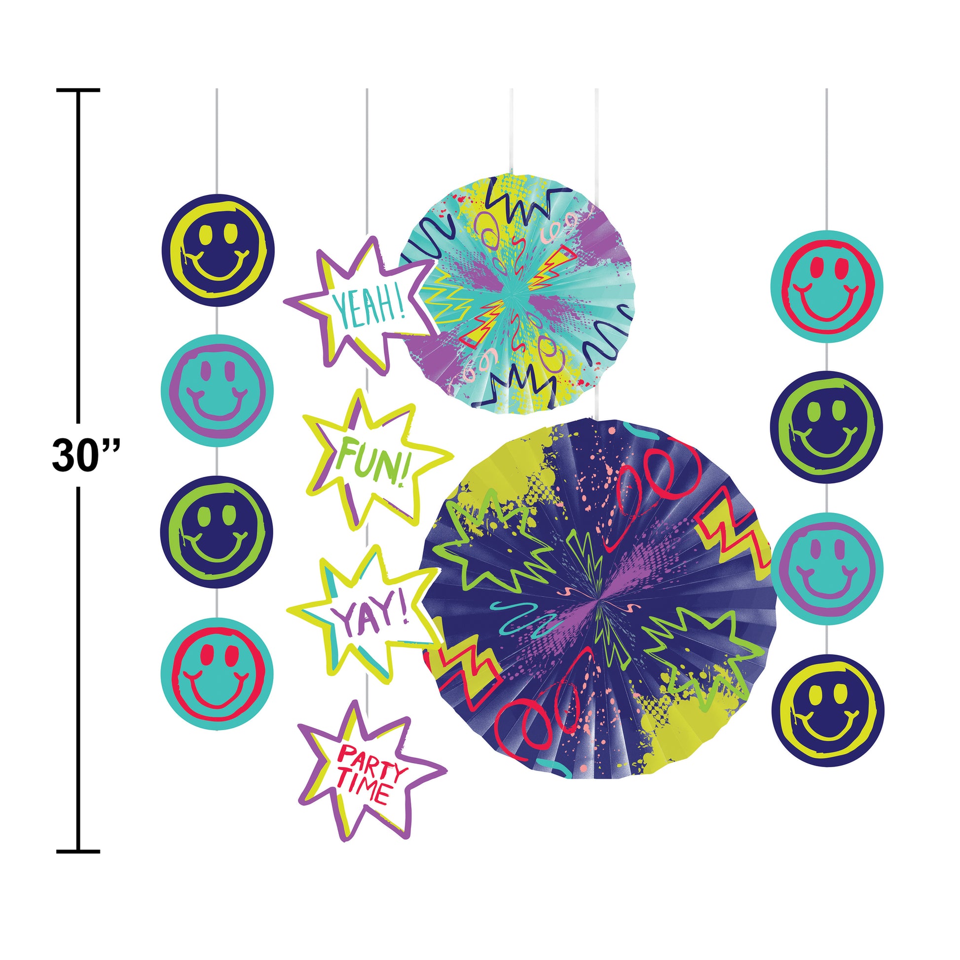 Graffiti Party Paper Fans and Danglers Kit 60 ct Dimension Image