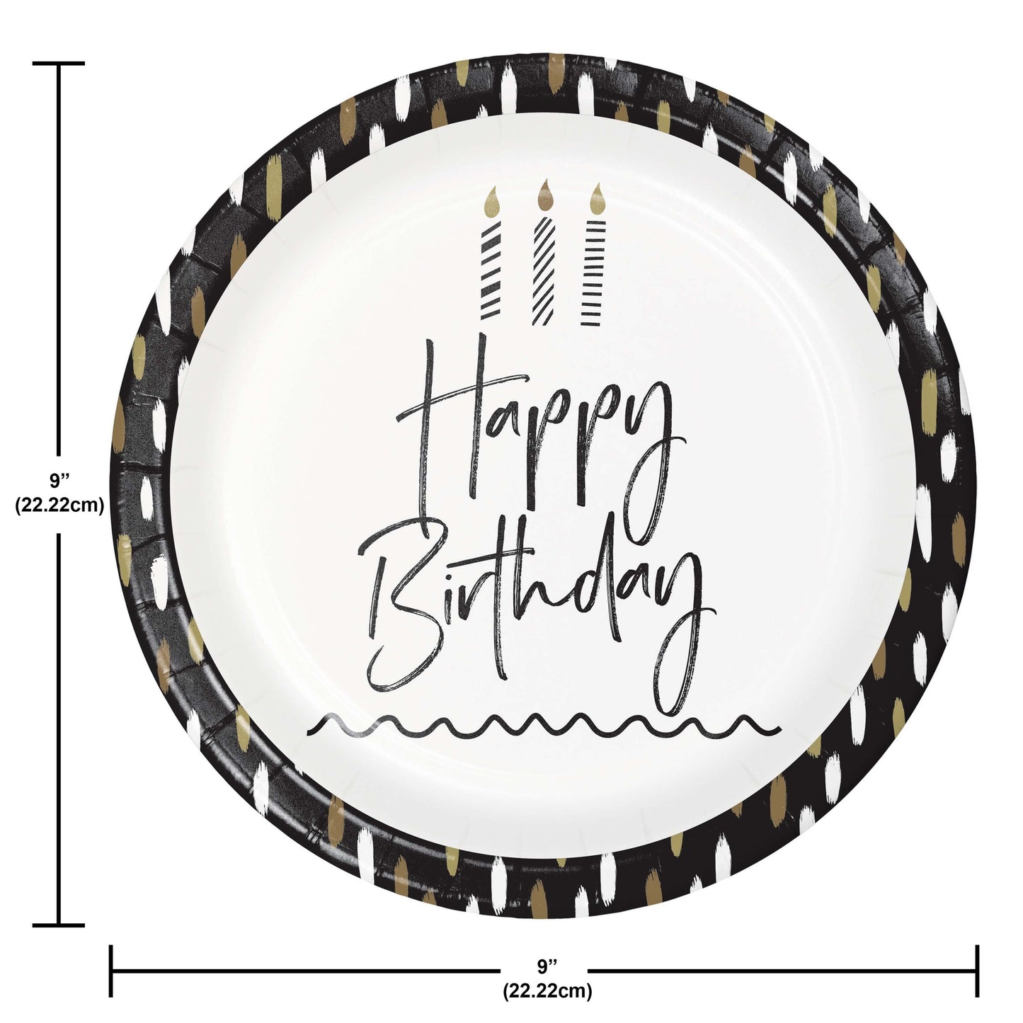 Golden Wishes Happy Birthday Dinner Paper Plates 96 ct Dimension Image