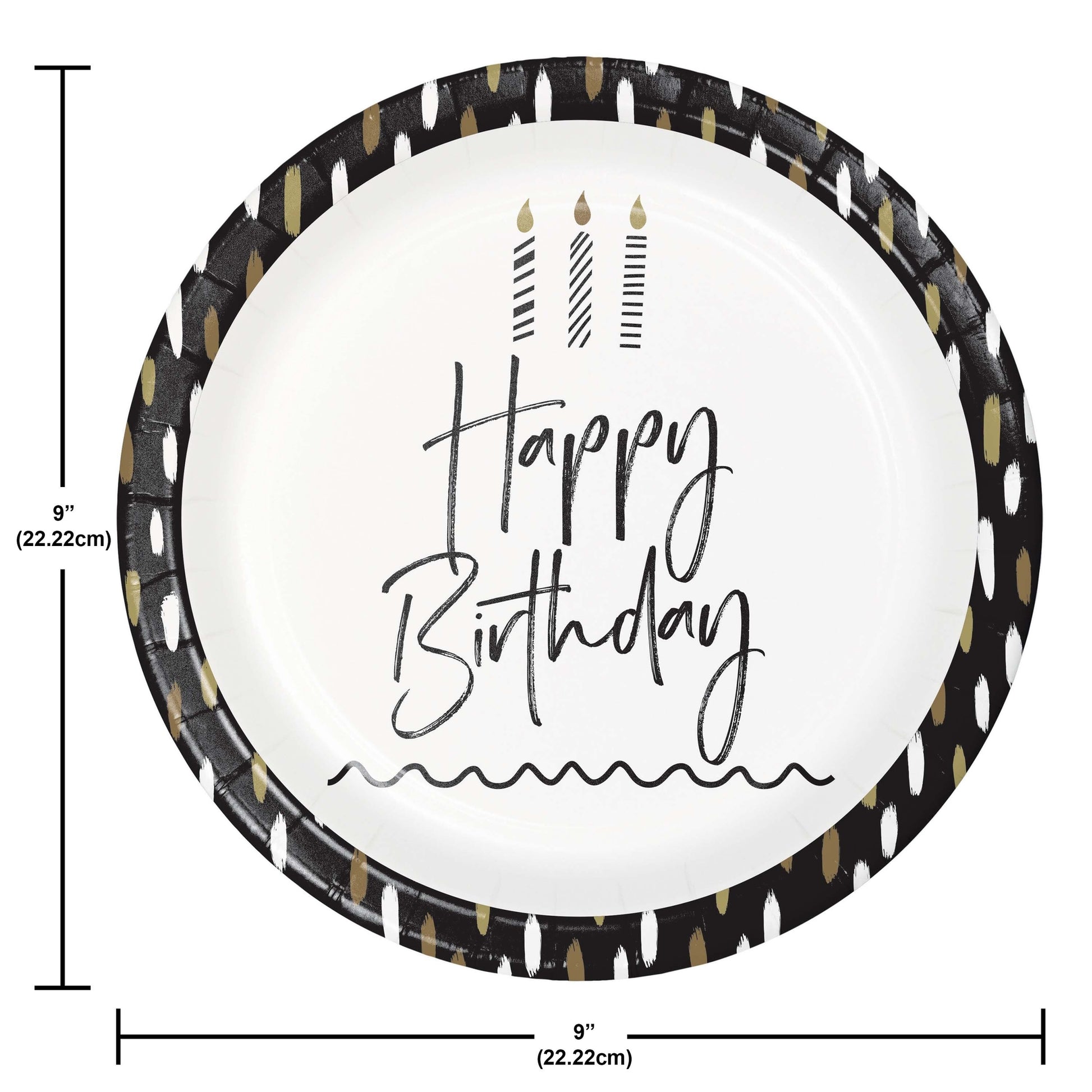 Golden Wishes Happy Birthday Dinner Paper Plates 96 ct Dimension Image