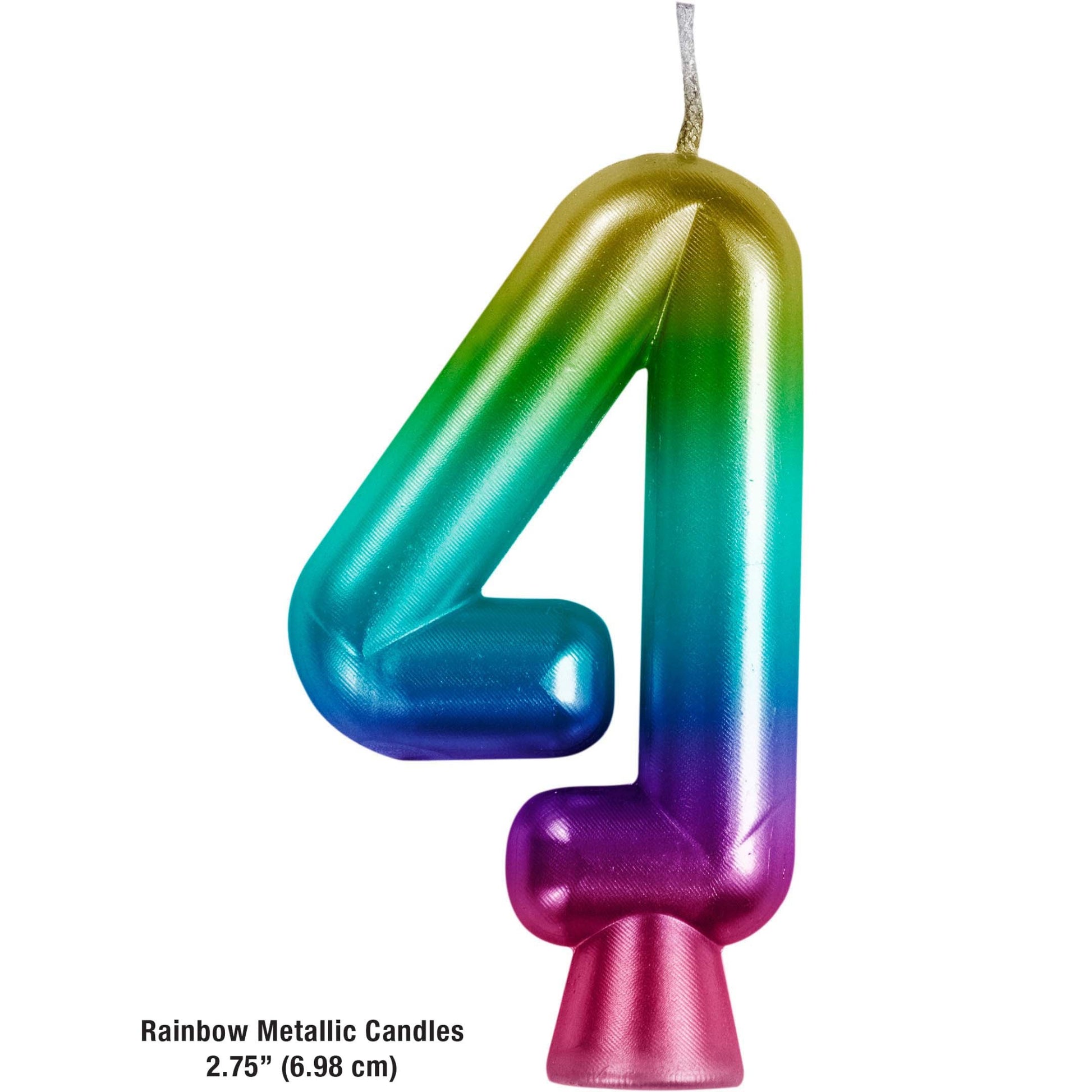 Rainbow Metallic 4 Birthday Candle 12 ct Dimension Image