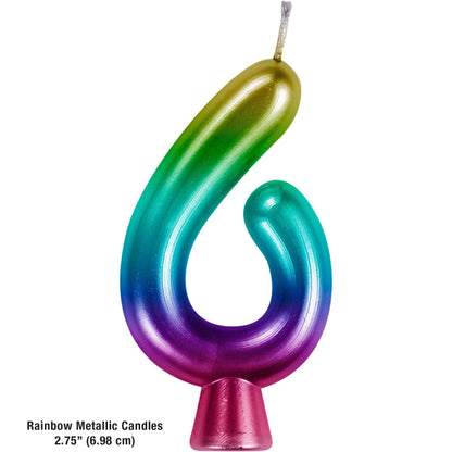 Rainbow Metallic 6 Birthday Candle 12 ct Dimension Image