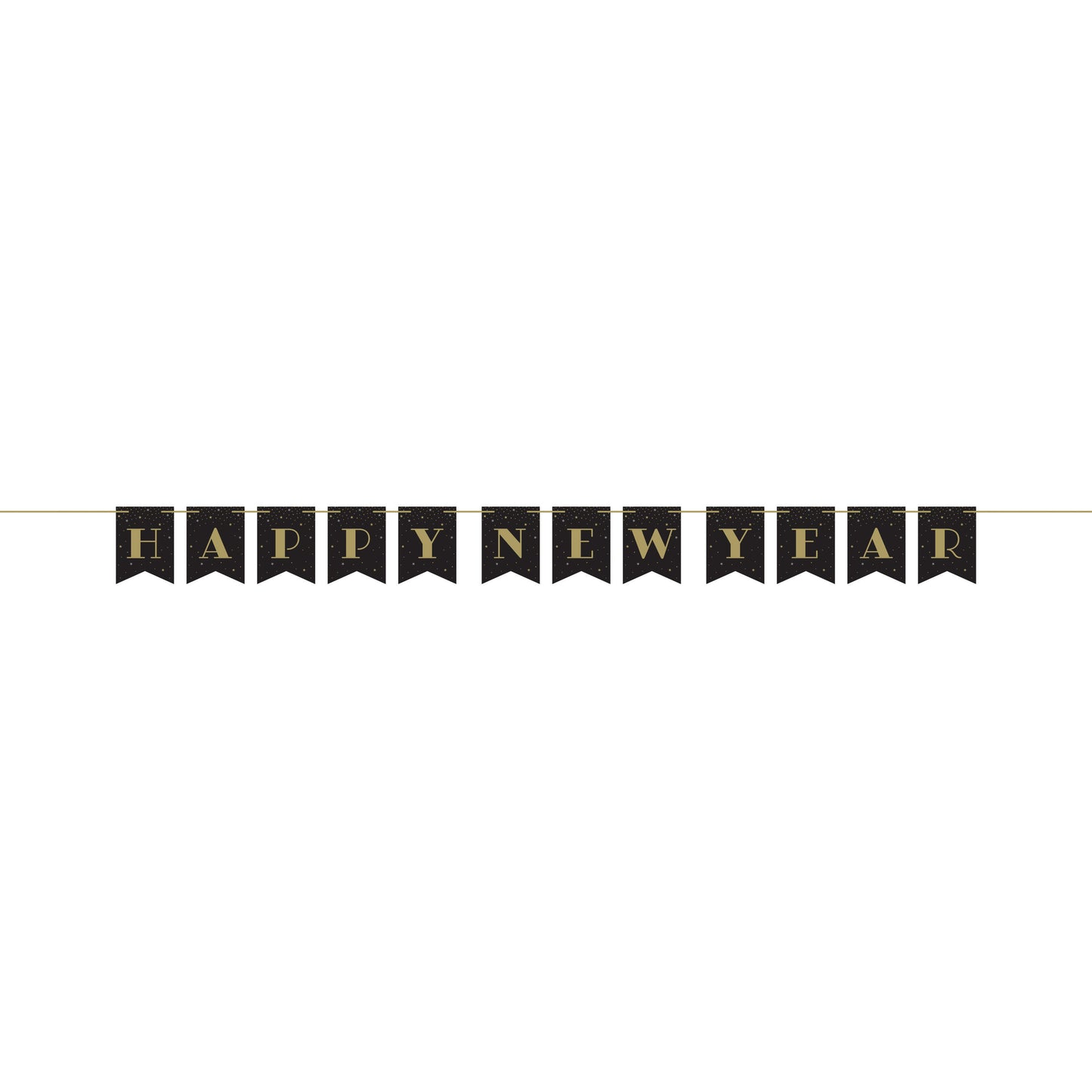 Black banner with gold 'Happy New Year' on a white background