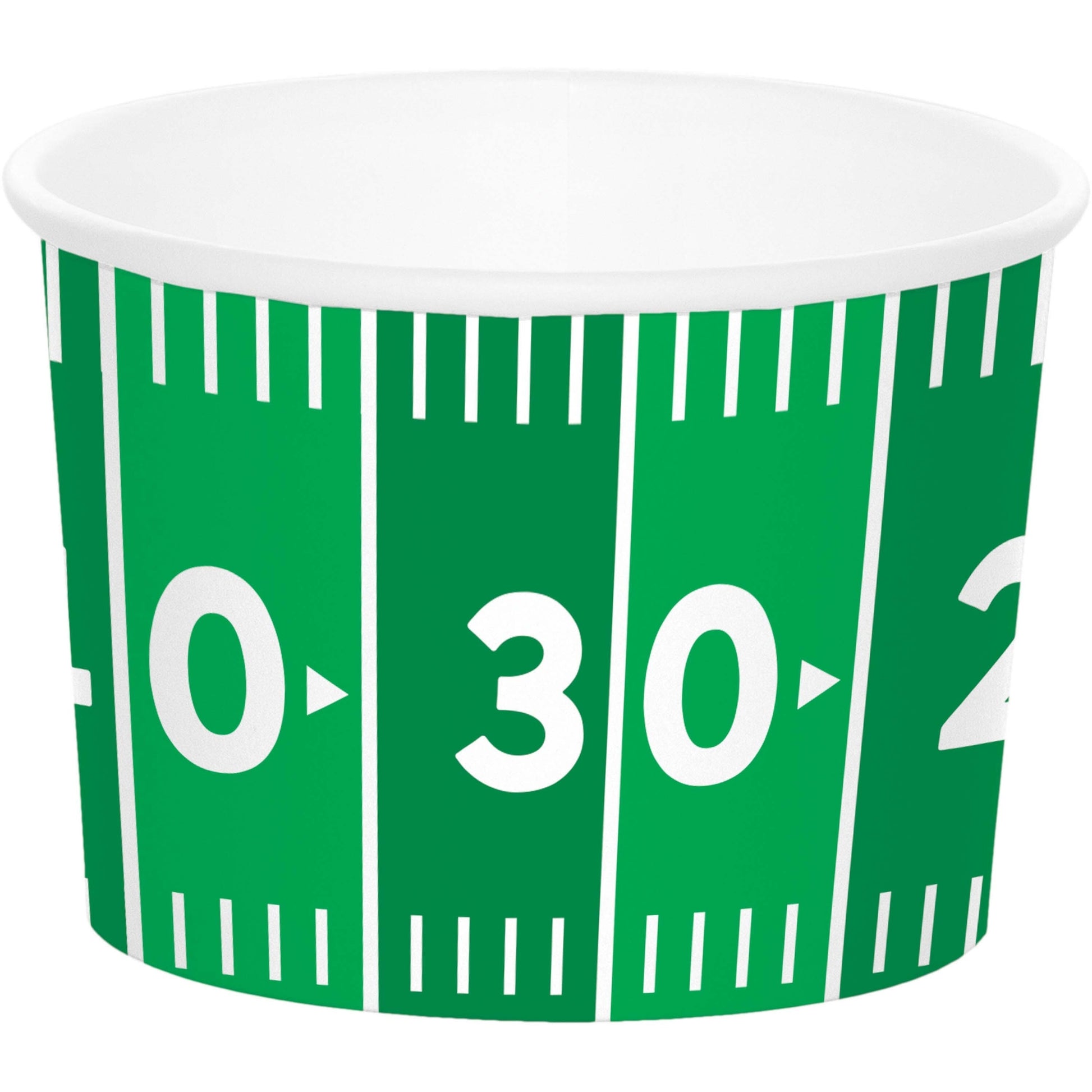 Football Field Paper Treat Cups 96 ct. Green and white paper cup with football field design