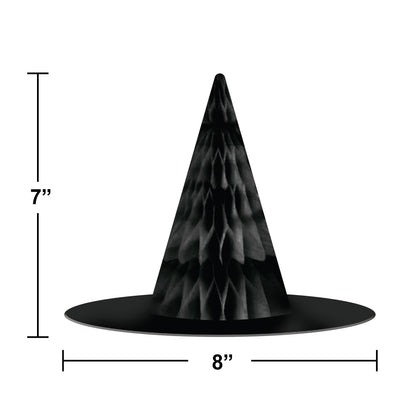 Hanging Witch Hats Halloween Decor 60 ct. Black witch hat with measurements on a white background
