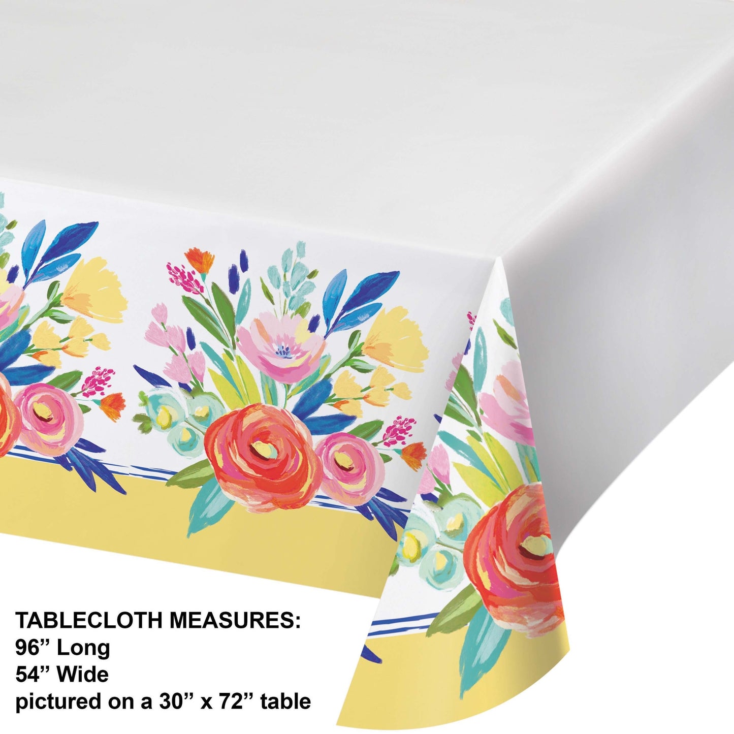 Floral tablecloth with measurements on a white background