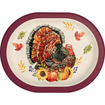 Bountiful Bird Thanksgiving Oval Paper Plates 96 ct