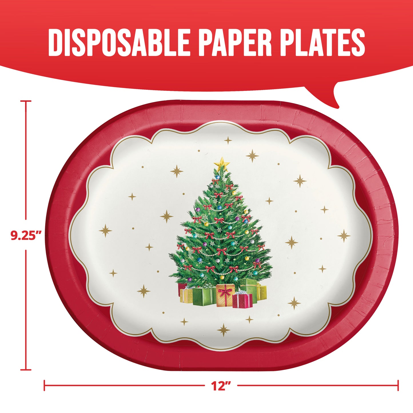 Sparkling Spruce Christmas Oval Paper Plates 96 ct