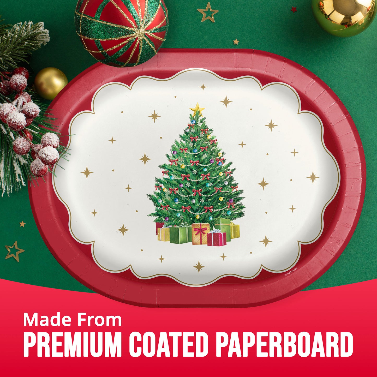 Sparkling Spruce Christmas Oval Paper Plates 96 ct