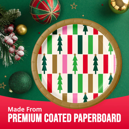 Holiday Hues Trees Christmas Dessert Paper Plates 96 ct