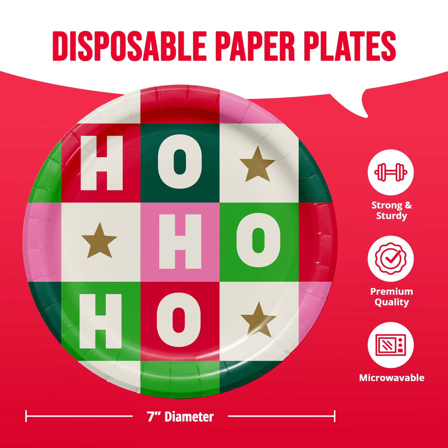 Holiday Hues Ho Ho Ho Christmas Dessert Paper Plates 96 ct