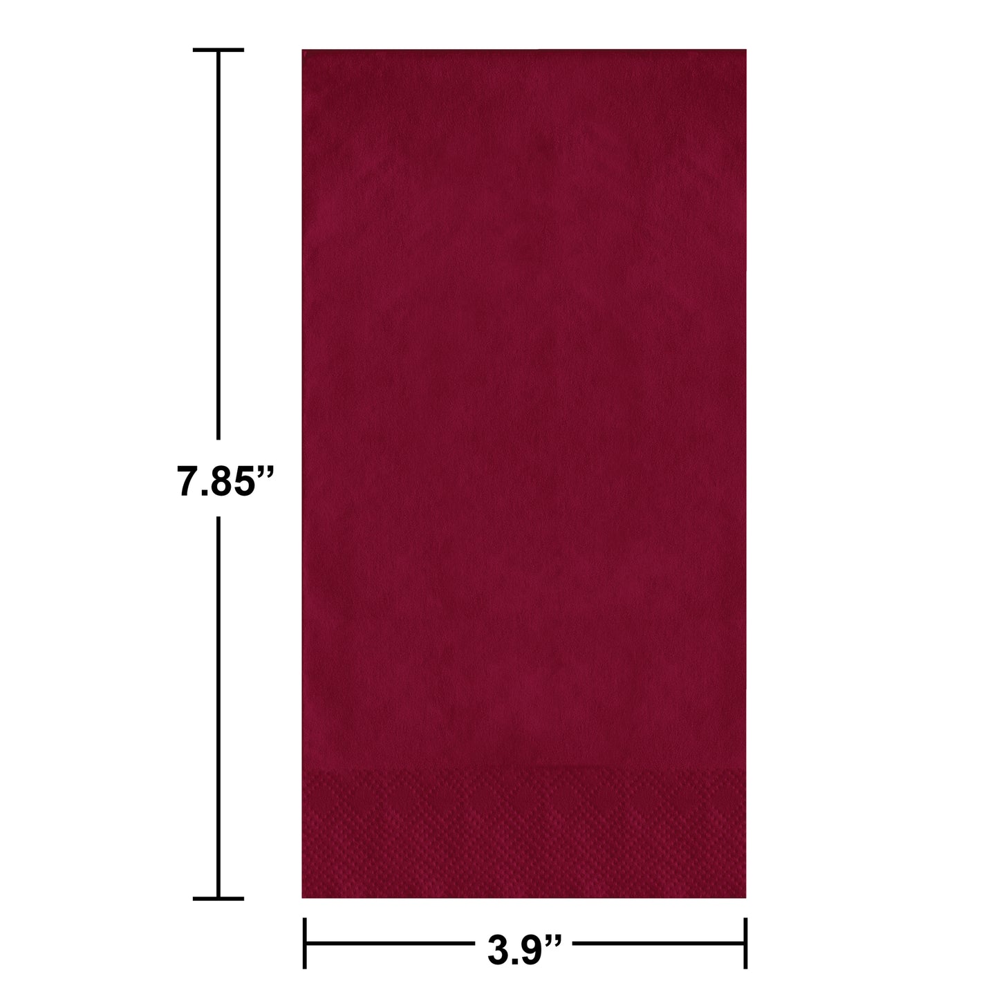Red guest towels on a white background. Measurements shown.