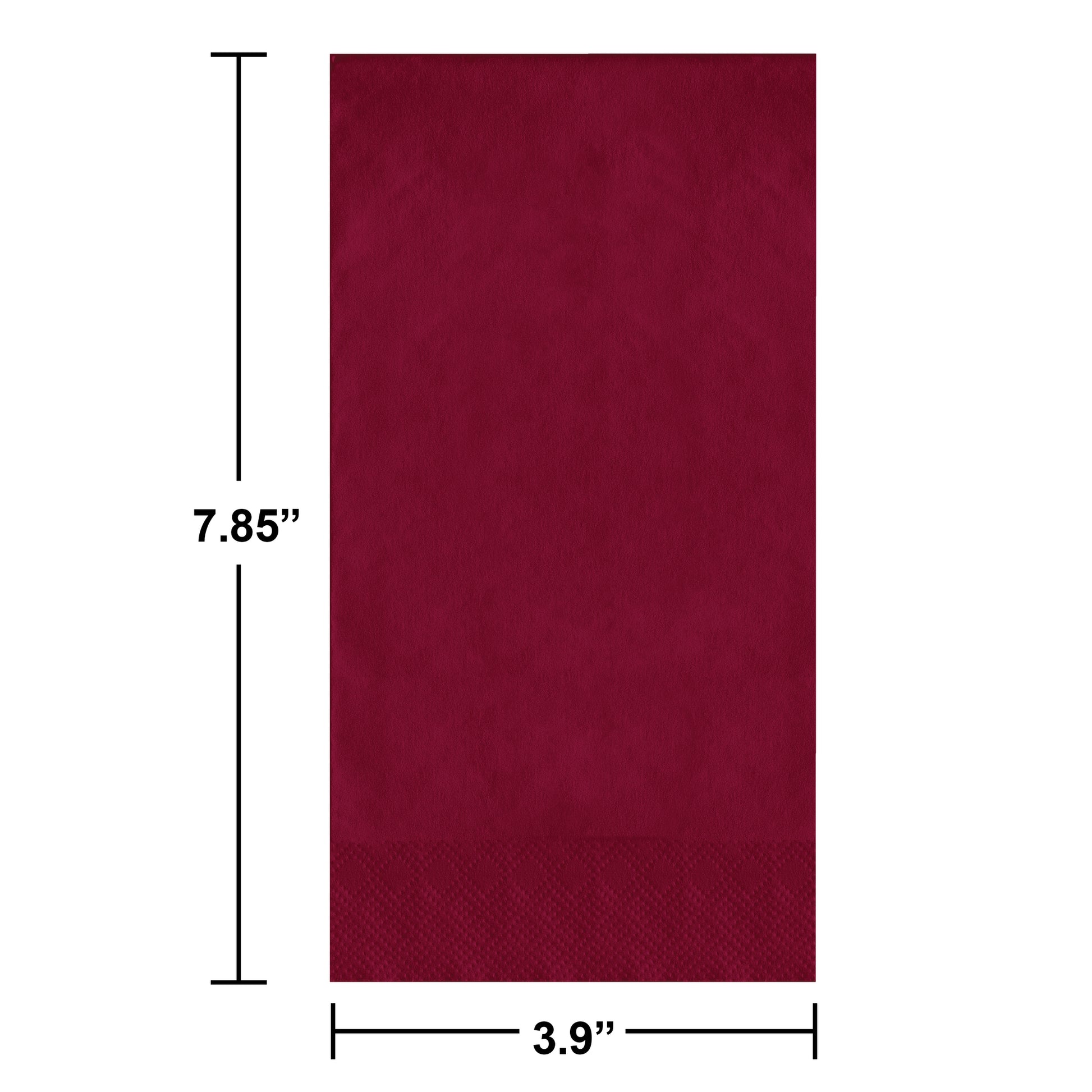 Red guest towels on a white background. Measurements shown.