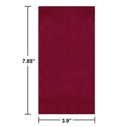 Red guest towels on a white background. Measurements shown.
