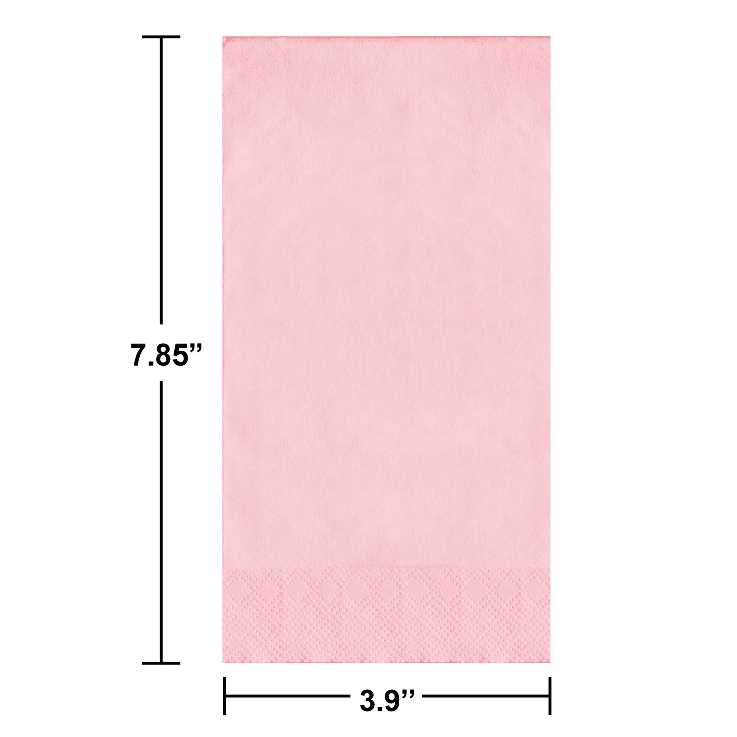 Pink napkin on a white background with measurements shown