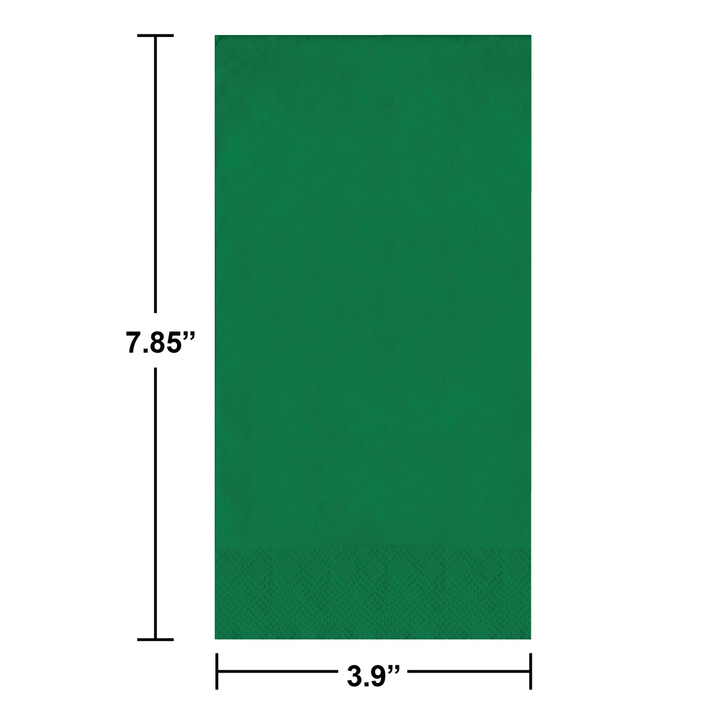 Green guest towel on a white background. Measurements shown.