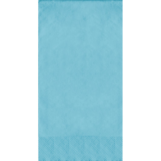 Light blue guest towels with a pin emboss textured edge on a white background