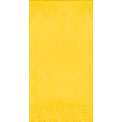Yellow guest towels with a white border on a white background