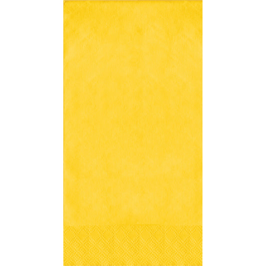 Yellow guest towels with a white border on a white background