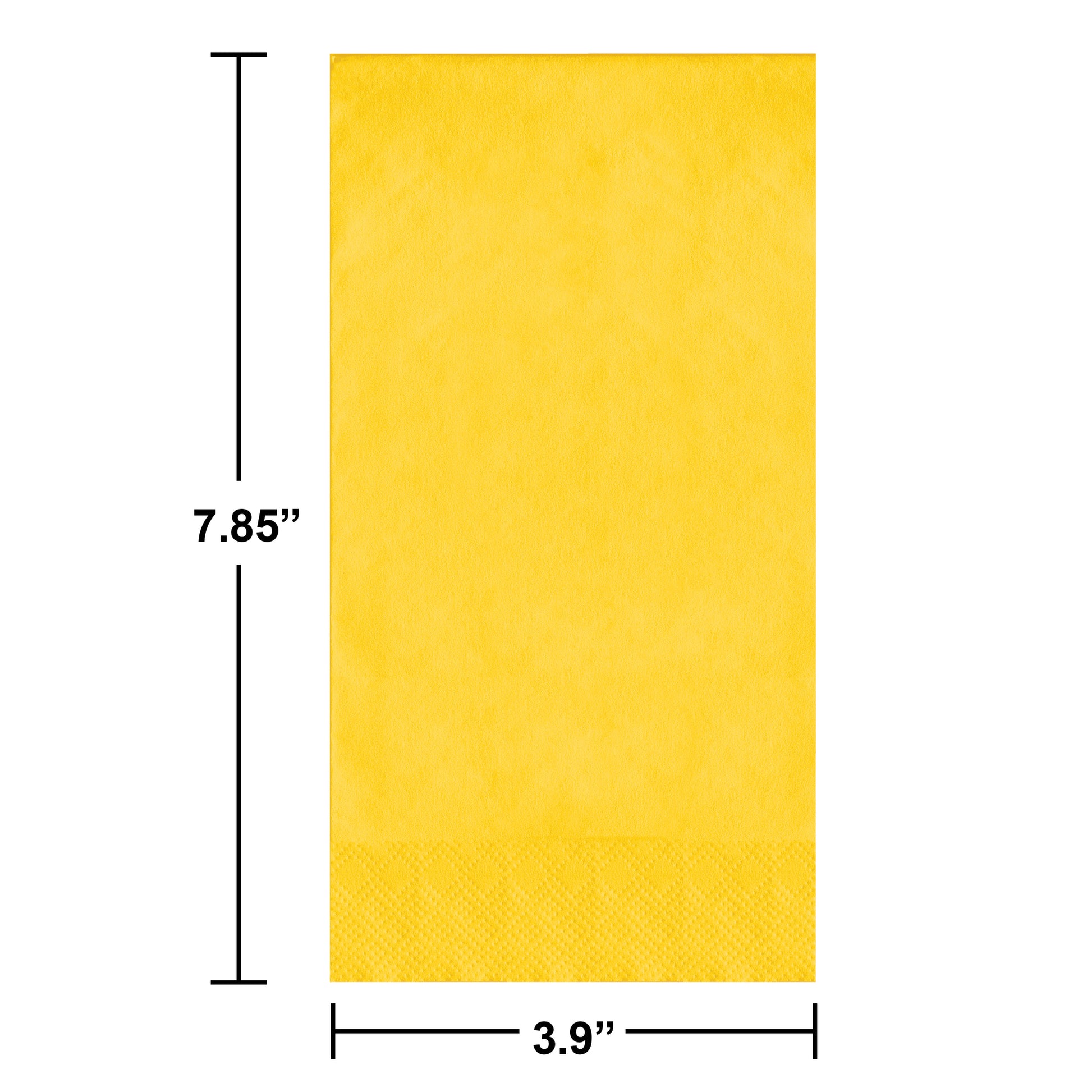 Yellow guest towels with dimensions labeled on a white background