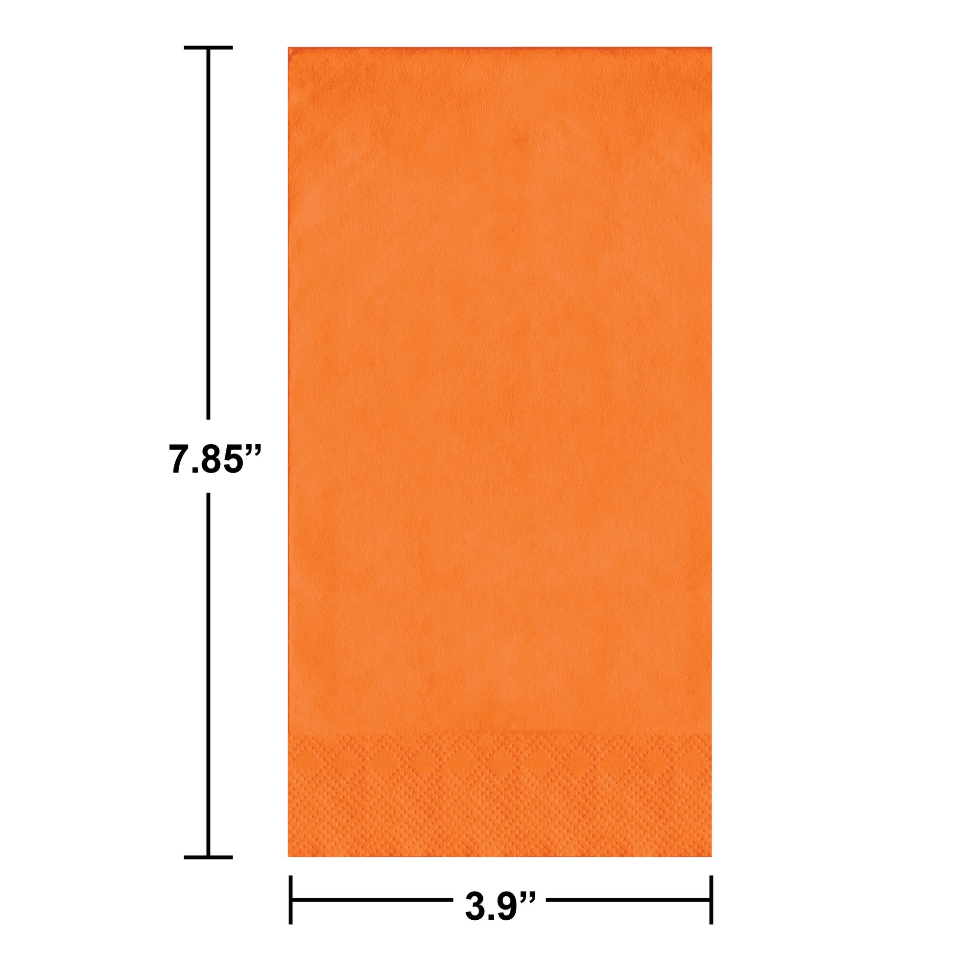 Orange guest towels on a white background with measurements shown
