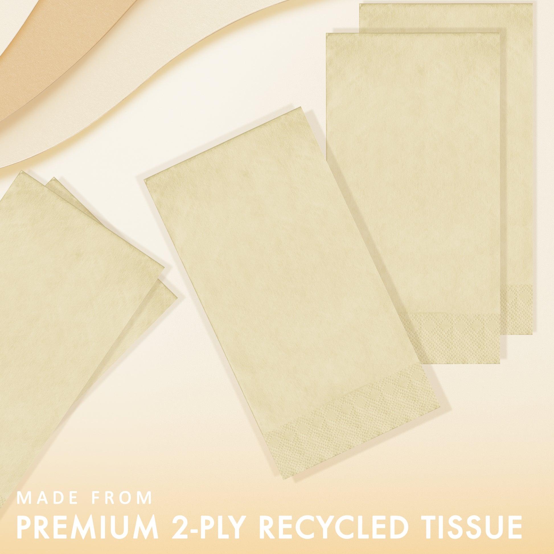Ivory pin embossed napkins with "Made from premium 2-ply recycled tissue" text