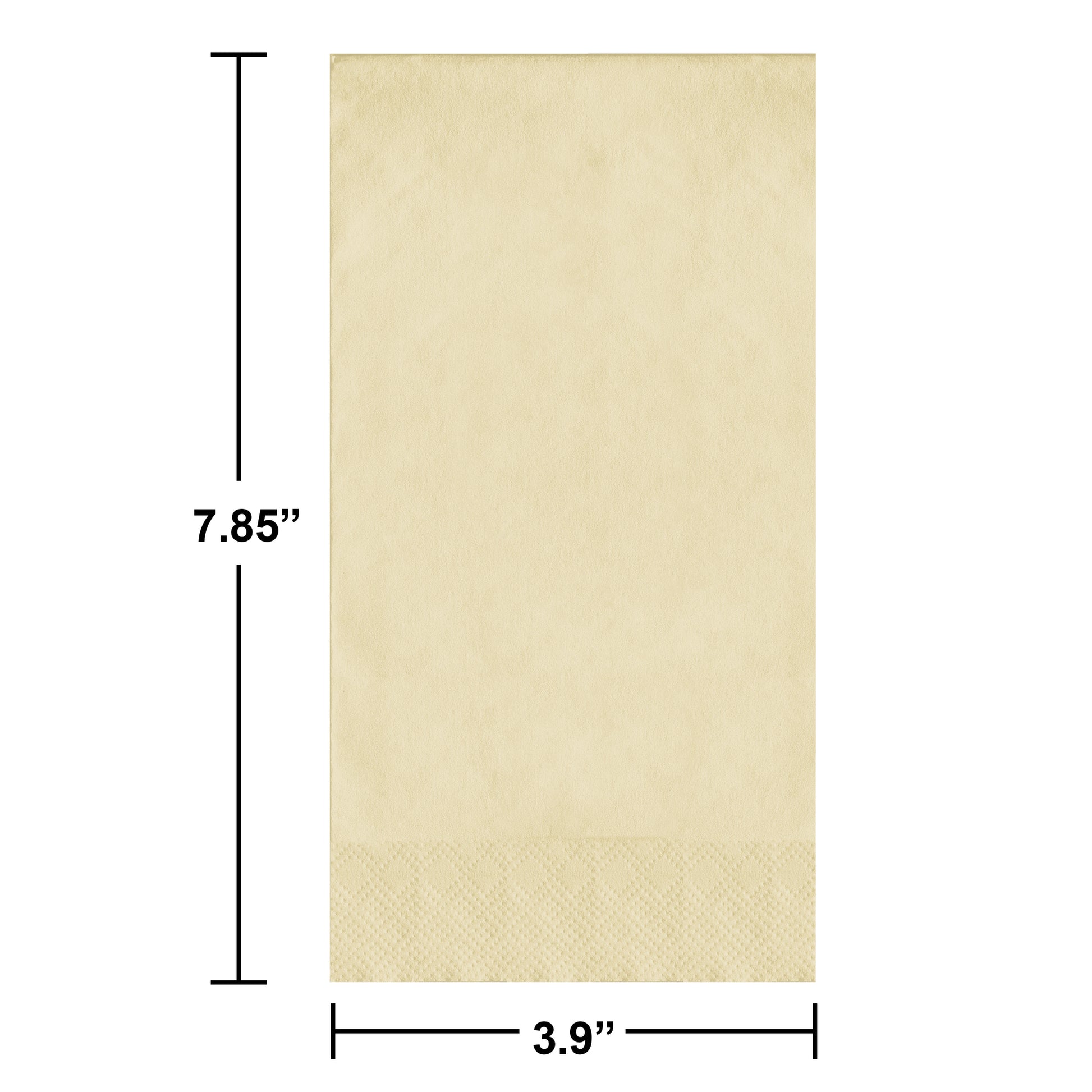Ivory pin embossed guest towel on a white background. Dimensions shown.