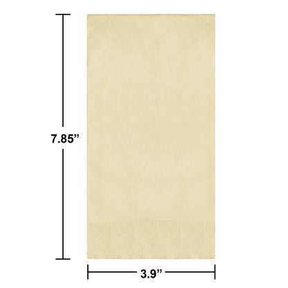 Ivory pin embossed guest towel on a white background. Dimensions shown.