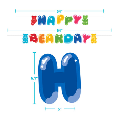 Colorful 'Happy Birthday' balloon text with measurements on a white background