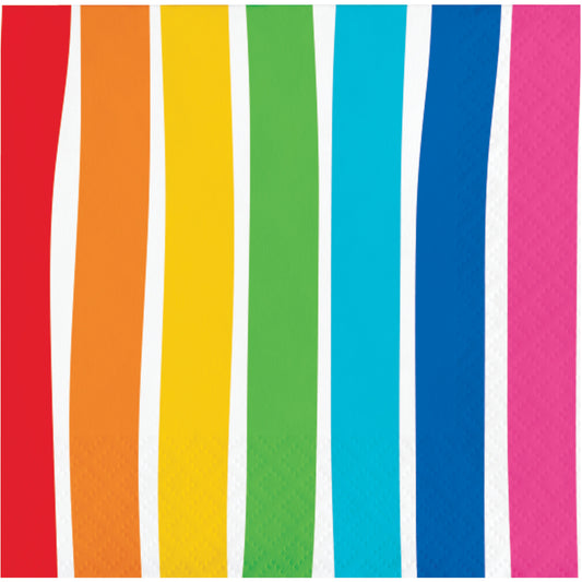 Napkin with stripes of red, orange, yellow, green, blue, and pink on a white background