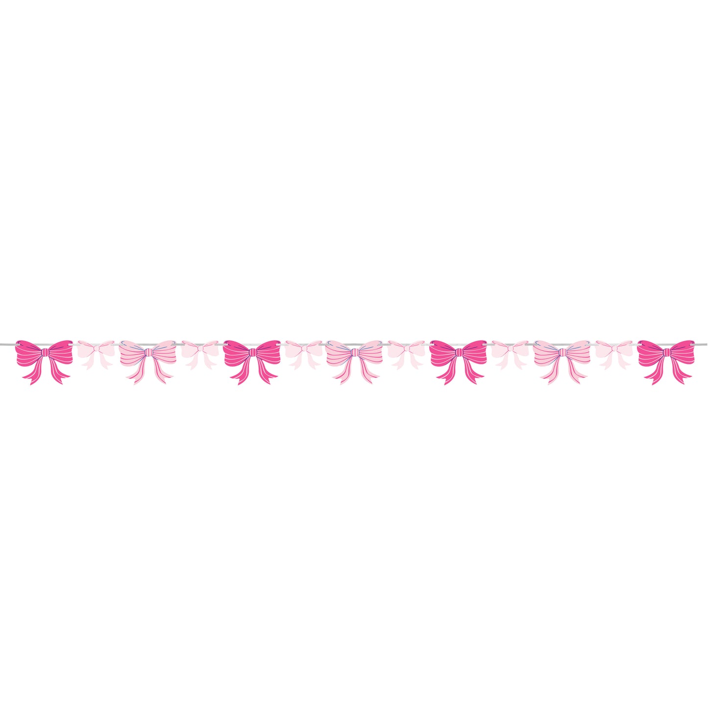 String of pink bows on a white background