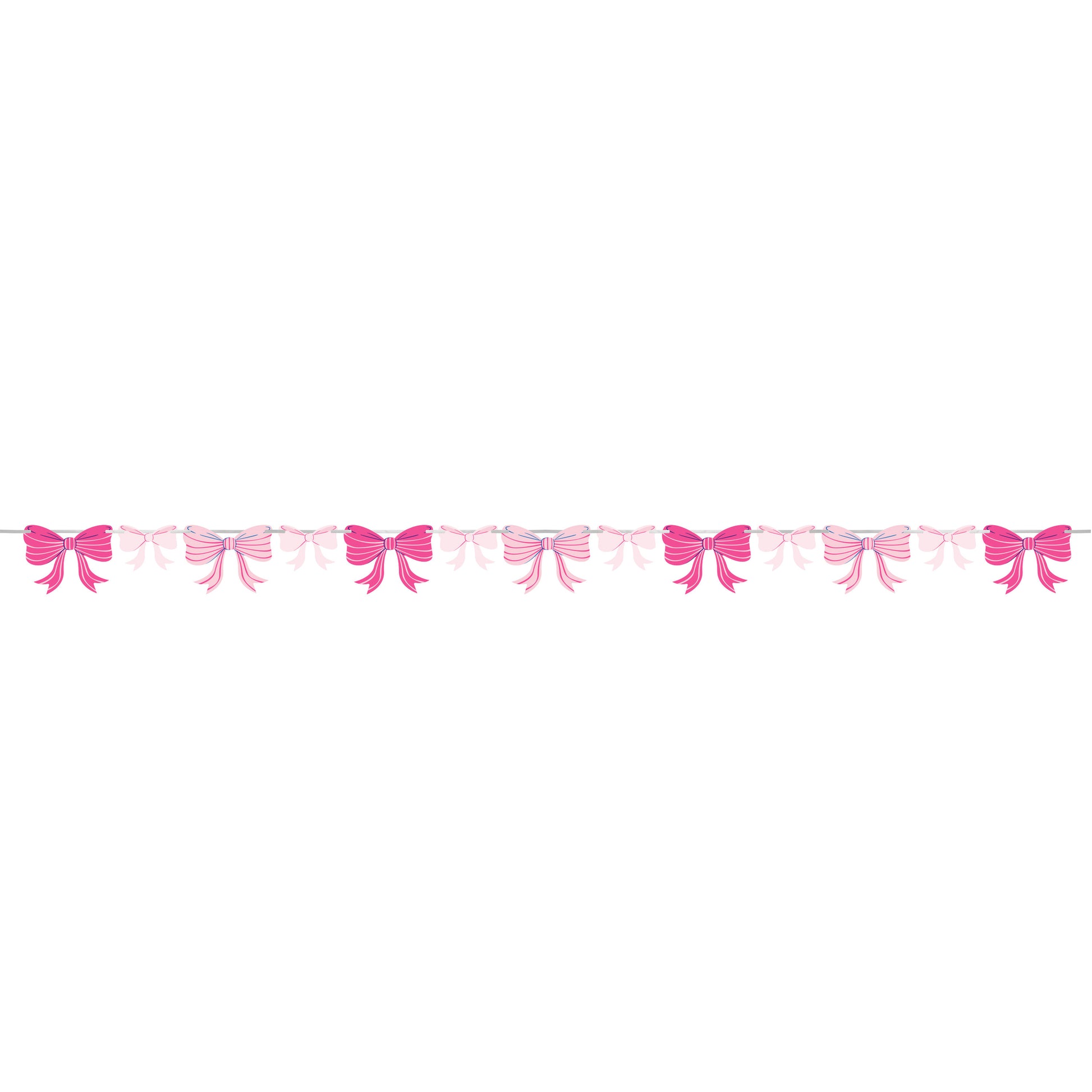String of pink bows on a white background