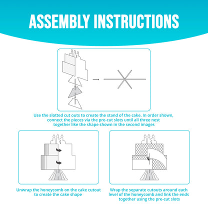 Assembly instructions for creating a cake stand centerpiece using cutouts with pre-cut slots.
