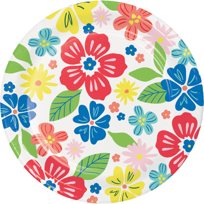 Colorful floral plate on a white background