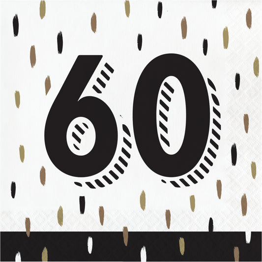 Napkin with the number '60' printed on it against a black and gold patterned background