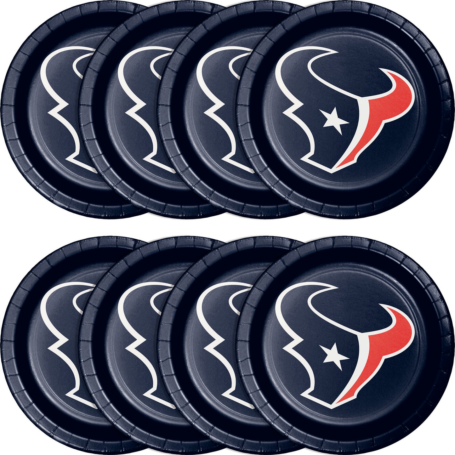 Set of paper plates with Houston Texans logo on a white background