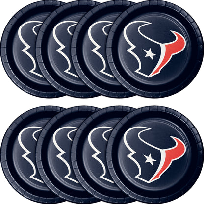 Set of paper plates with Houston Texans logo on a white background