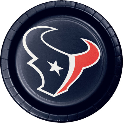 Black paper plate with Houston Texans logo
