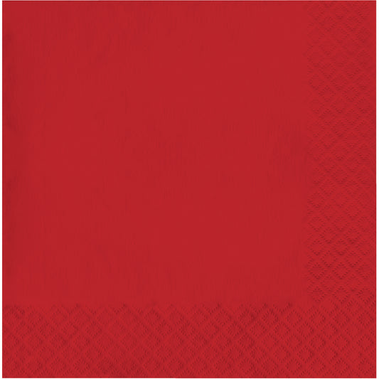 Red paper napkin with a textured pin emboss border