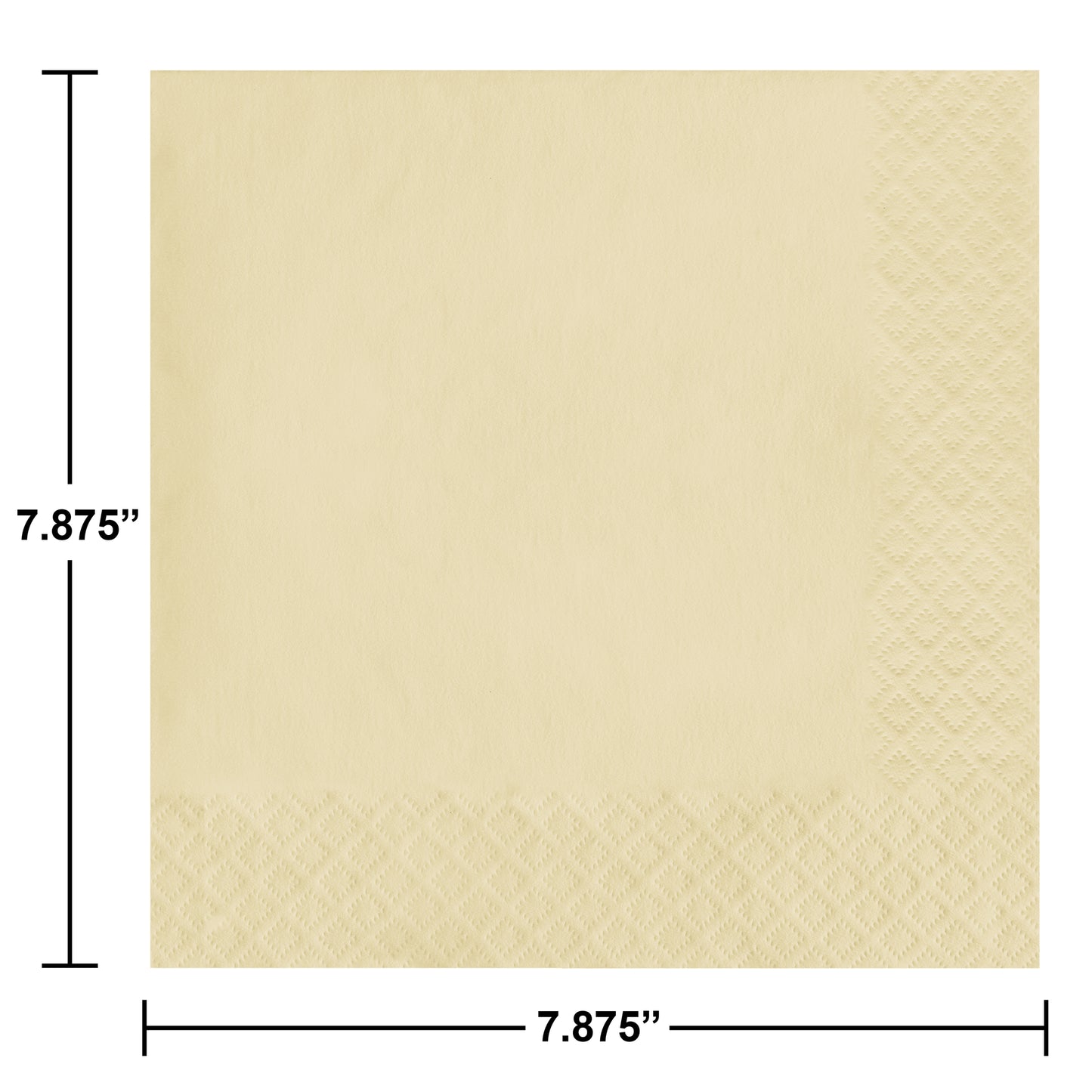 Ivory pin emboss paper napkin with dimensions 7.875 inches on each side
