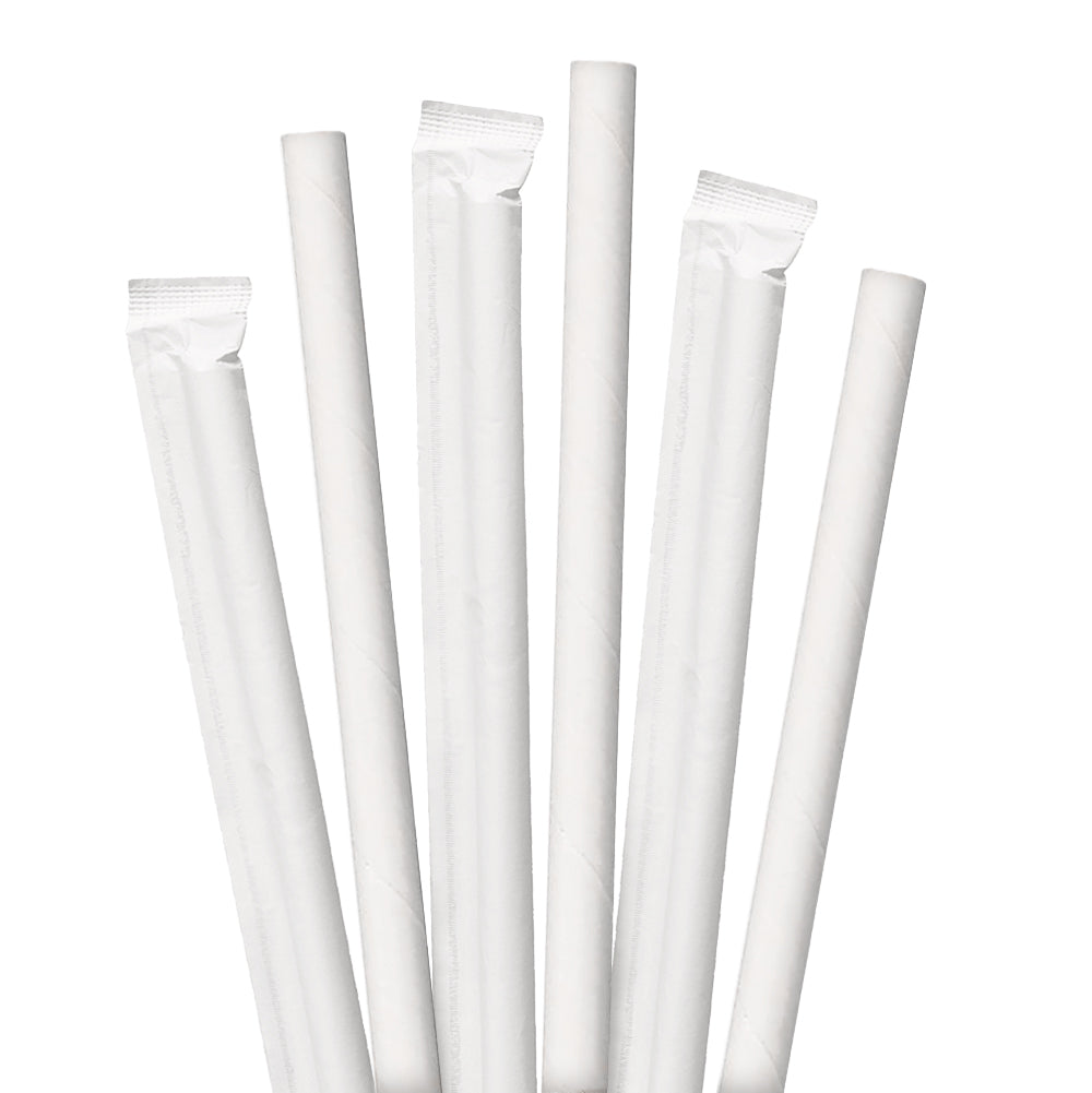 Bulk 10" Wrapped White Giant Paper Straws - 2400 ct. - Napkins.com