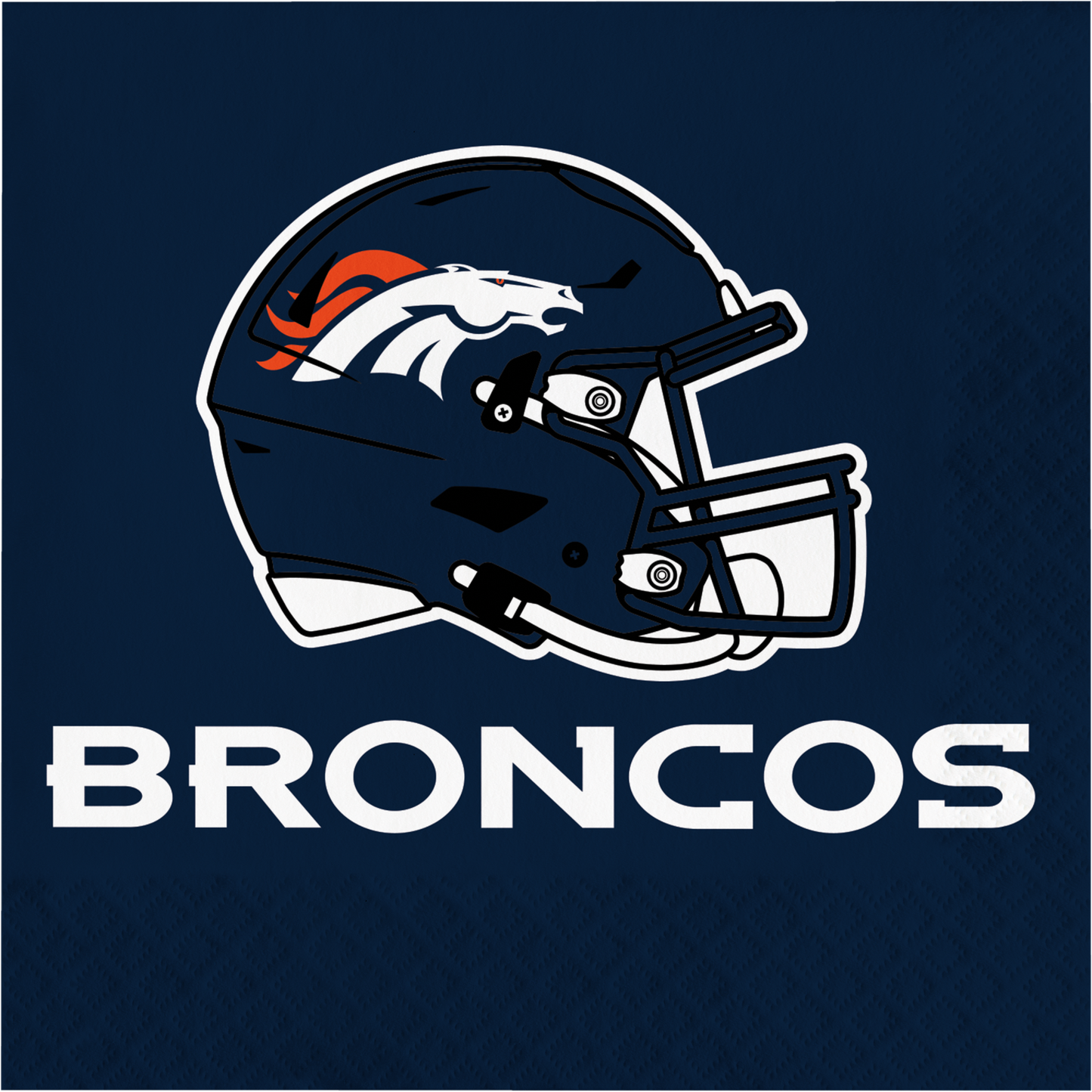 Denver Broncos football helmet and logo on a navy background