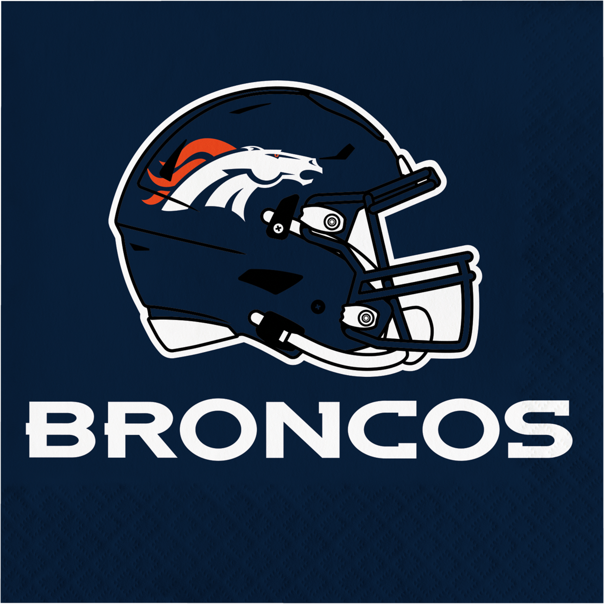 Denver Broncos football helmet and logo on a navy background