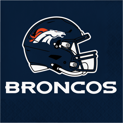 Denver Broncos football helmet and logo on a navy background