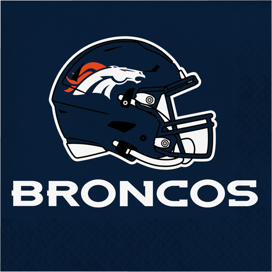 Denver Broncos football helmet and logo on a navy background